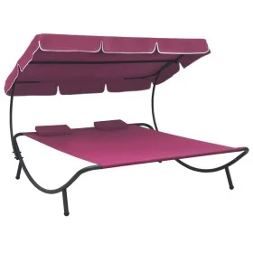 Tumbona de jardín con toldo y cojines rosa de vidaXL, Camas para exteriores - Ref: Foro24-313524, Precio: 130,17 €, Descuento: %