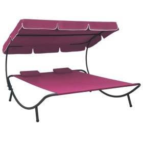 Tumbona de jardín con toldo y cojines rosa de vidaXL, Camas para exteriores - Ref: Foro24-313524, Precio: 132,76 €, Descuento: %