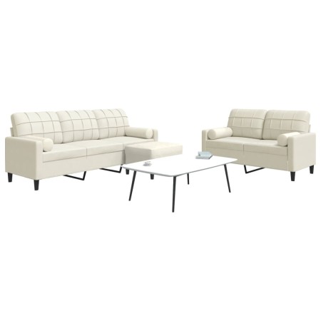 Juego de sofás con cojines 3 piezas terciopelo crema de , Sofás - Ref: Foro24-3278429, Precio: 634,34 €, Descuento: %