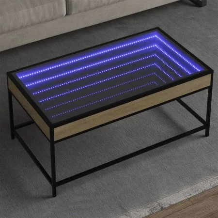 Mesa de centro con Infinity LED roble Sonoma 90x50x41 cm de , Mesas de centro - Ref: Foro24-847688, Precio: 97,28 €, Descuent...
