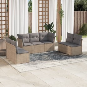 Set sofás de jardín 7 piezas y cojines ratán sintético beige en Conjuntos de jardín | Comprar online en Foru.es