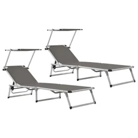 Folding sun loungers with canopy, 2 units, aluminum and gray textilene. by vidaXL, Loungers - Ref: Foro24-312460, Price: 185,...