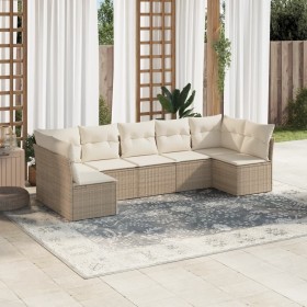 Set sofás de jardín 7 piezas y cojines ratán sintético beige en Conjuntos de jardín | Comprar online en Foru.es