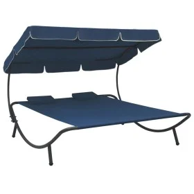 Tumbona de jardín con toldo y cojines azul de vidaXL, Camas para exteriores - Ref: Foro24-313523, Precio: 130,66 €, Descuento: %