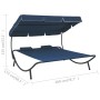 Tumbona de jardín con toldo y cojines azul de vidaXL, Camas para exteriores - Ref: Foro24-313523, Precio: 133,78 €, Descuento: %