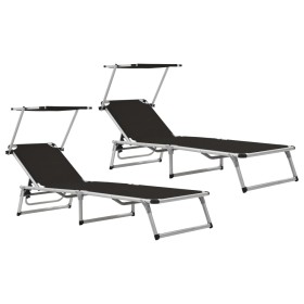 Tumbonas plegables con toldo 2 uds aluminio y textilene negro de vidaXL, Tumbonas - Ref: Foro24-312458, Precio: 192,08 €, Des...