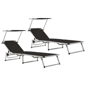 Tumbonas plegables con toldo 2 uds aluminio y textilene negro de vidaXL, Tumbonas - Ref: Foro24-312458, Precio: 189,30 €, Des...