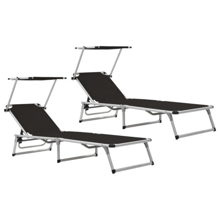 Tumbonas plegables con toldo 2 uds aluminio y textilene negro de vidaXL, Tumbonas - Ref: Foro24-312458, Precio: 192,08 €, Des...