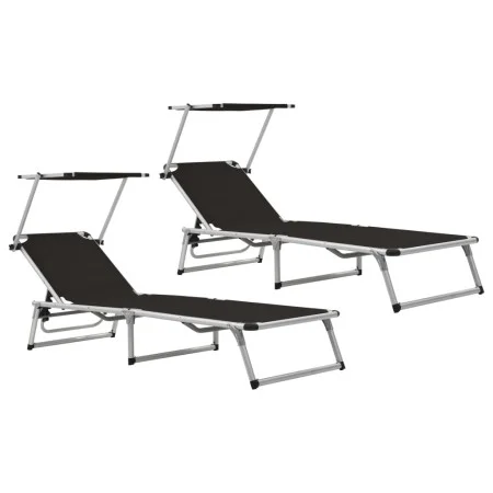 Tumbonas plegables con toldo 2 uds aluminio y textilene negro de vidaXL, Tumbonas - Ref: Foro24-312458, Precio: 189,30 €, Des...