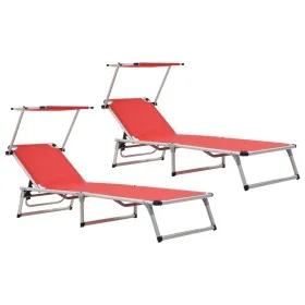 Tumbonas plegables con techo 2 uds aluminio y textilene rojo de vidaXL, Tumbonas - Ref: Foro24-312459, Precio: 234,69 €, Desc...