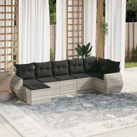 Set de sofás de jardín 7 pzas con cojines ratán PE gris claro de , Conjuntos de jardín - Ref: Foro24-3254019, Precio: 515,24 ...