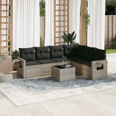 Set de sofás de jardín 7 pzas con cojines ratán PE gris claro de , Conjuntos de jardín - Ref: Foro24-3220221, Precio: 486,88 ...