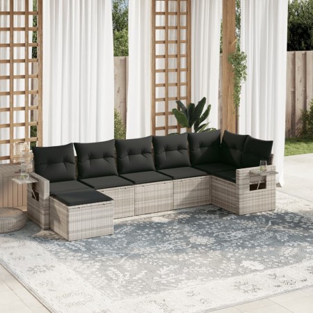 Set de sofás de jardín 7 pzas con cojines ratán PE gris claro de , Conjuntos de jardín - Ref: Foro24-3220481, Precio: 481,64 ...