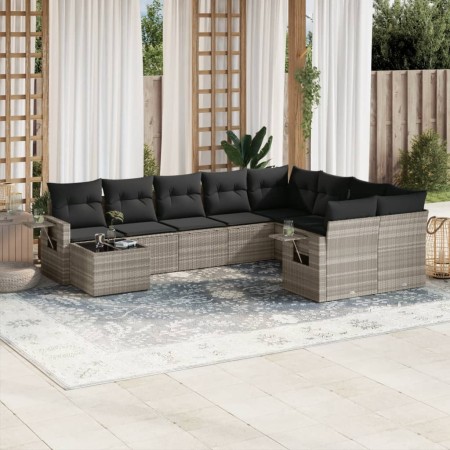 Set sofás jardín 10 pzas con cojines ratán sintético gris claro de , Conjuntos de jardín - Ref: Foro24-3220661, Precio: 660,5...