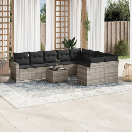 Set sofás jardín 10 pzas con cojines ratán sintético gris claro de , Conjuntos de jardín - Ref: Foro24-3219442, Precio: 655,7...