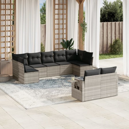 Set muebles jardín 9 pzas y cojines ratán sintético gris claro de , Conjuntos de jardín - Ref: Foro24-3220621, Precio: 610,35...