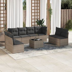 Set de muebles de jardín 9 pzas y cojines ratán sintético gris en Conjuntos de jardín | Comprar online en Foru.es