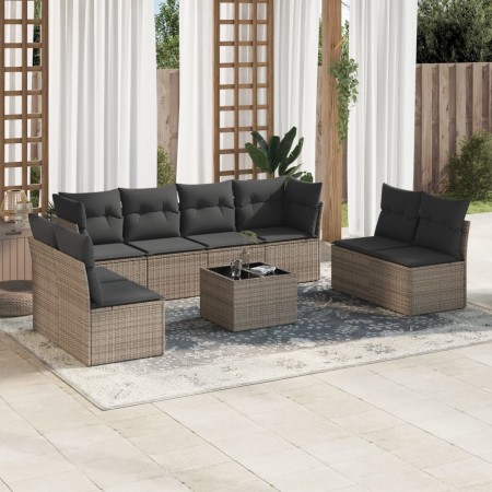Set de muebles de jardín 9 pzas y cojines ratán sintético gris en Conjuntos de jardín | Comprar online en Foru.es