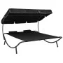Tumbona de jardín con toldo y cojines negro de vidaXL, Camas para exteriores - Ref: Foro24-313521, Precio: 139,90 €, Descuent...