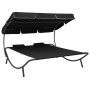 Tumbona de jardín con toldo y cojines negro de vidaXL, Camas para exteriores - Ref: Foro24-313521, Precio: 133,03 €, Descuent...