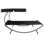 Tumbona de jardín con toldo y cojines negro de vidaXL, Camas para exteriores - Ref: Foro24-313521, Precio: 139,90 €, Descuent...