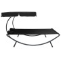 Tumbona de jardín con toldo y cojines negro de vidaXL, Camas para exteriores - Ref: Foro24-313521, Precio: 133,03 €, Descuent...