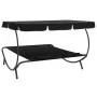 Tumbona de jardín con toldo y cojines negro de vidaXL, Camas para exteriores - Ref: Foro24-313521, Precio: 139,90 €, Descuent...