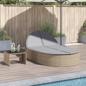 Tumbona doble con cojines ratán sintético beige de , Tumbonas - Ref: Foro24-368649, Precio: 275,53 €, Descuento: %