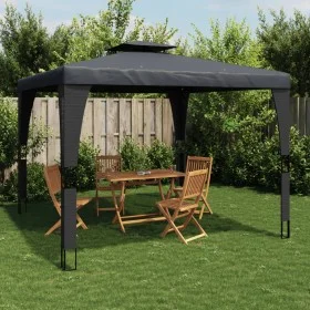 Cenador con doble techo de tela gris antracita 2,98x2,98 m by , Tents and gazebos - Ref: Foro24-368441, Price: 301,50 €, Disc...