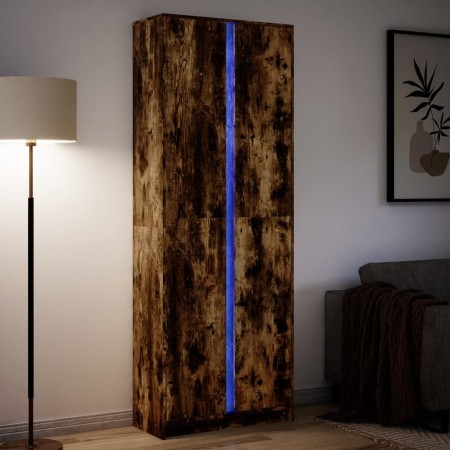 Aparador con LED madera ingeniería roble ahumado 74x32,5x200 cm de , Aparadores - Ref: Foro24-3307895, Precio: 184,61 €, Desc...