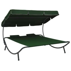 Tumbona de jardín con toldo y cojines verde de vidaXL, Camas para exteriores - Ref: Foro24-313522, Precio: 130,53 €, Descuent...
