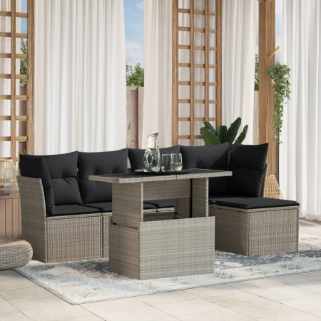 Set de sofás de jardín 6 pzas y cojines ratán sintético gris de , Conjuntos de jardín - Ref: Foro24-3266552, Precio: 416,83 €...