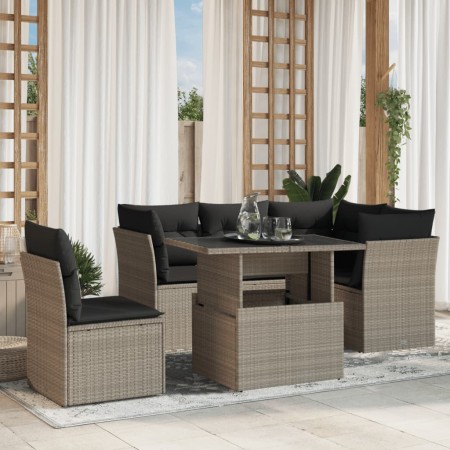 Set de sofás de jardín 6 pzas y cojines ratán sintético gris de , Conjuntos de jardín - Ref: Foro24-3266592, Precio: 458,87 €...