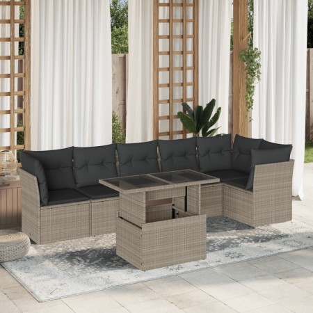 Set de sofás de jardín 7 pzas con cojines ratán PE gris claro de , Conjuntos de jardín - Ref: Foro24-3266602, Precio: 543,63 ...