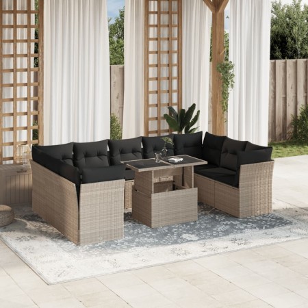Set sofás jardín 10 pzas con cojines ratán sintético gris claro de , Conjuntos de jardín - Ref: Foro24-3266822, Precio: 727,4...