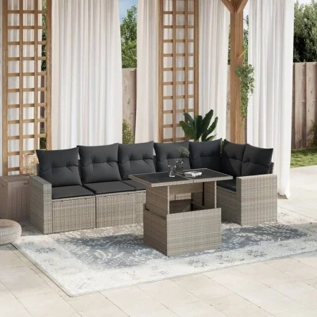 Set de sofás de jardín 7 pzas con cojines ratán PE gris claro by , Garden sets - Ref: Foro24-3267292, Price: 536,85 €, Discou...