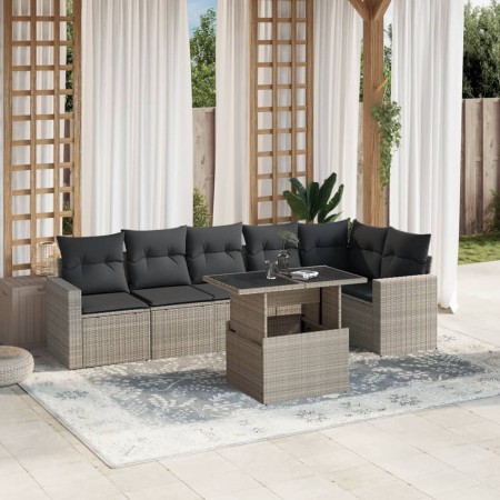 Set de sofás de jardín 7 pzas con cojines ratán PE gris claro de , Conjuntos de jardín - Ref: Foro24-3267292, Precio: 536,26 ...