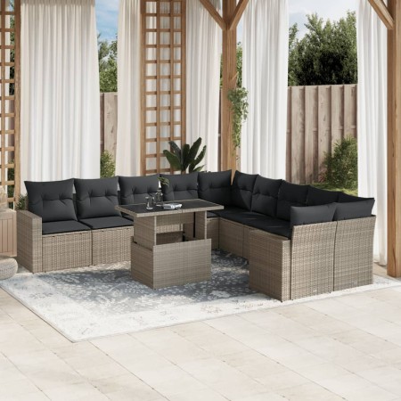 Set de sofás de jardín 11 pzas y cojines ratán sintético gris de , Conjuntos de jardín - Ref: Foro24-3267542, Precio: 863,21 ...