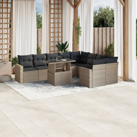 Set sofás jardín 10 pzas con cojines ratán sintético gris claro de , Conjuntos de jardín - Ref: Foro24-3267502, Precio: 707,2...