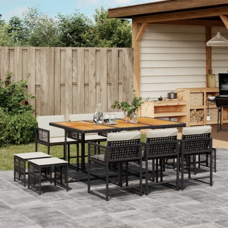 Set de comedor jardín 11 pzas con cojines ratán sintético negro de , Conjuntos de jardín - Ref: Foro24-3211515, Precio: 580,5...