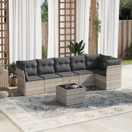 Set de sofás de jardín 7 pzas con cojines ratán PE gris claro de , Conjuntos de jardín - Ref: Foro24-3217672, Precio: 488,61 ...