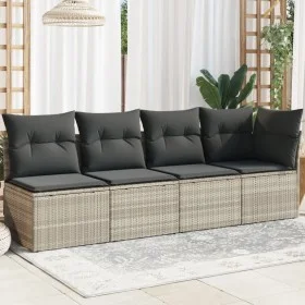 Sofá de jardín con cojines 4 plazas ratán sintético gris claro de , Sofás de exterior - Ref: Foro24-366177, Precio: 267,12 €,...