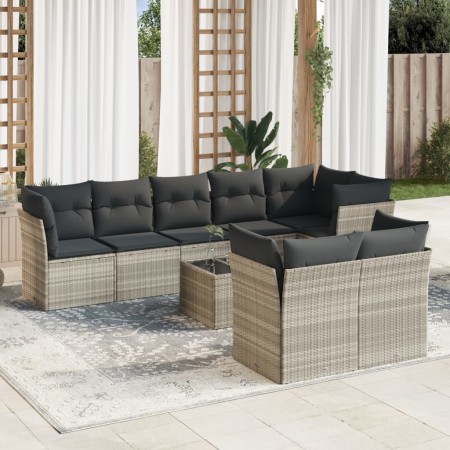 Set muebles jardín 9 pzas y cojines ratán sintético gris claro de , Conjuntos de jardín - Ref: Foro24-3217922, Precio: 653,18...