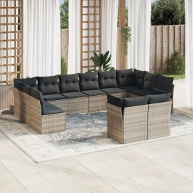 Set de sofás de jardín 12 pzas y cojines ratán sintético gris de , Conjuntos de jardín - Ref: Foro24-3218432, Precio: 857,43 ...