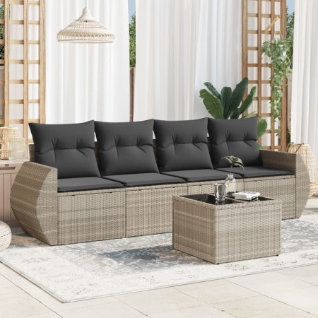 Set de sofás jardín y cojines 5 pzas ratán sintético gris claro de , Conjuntos de jardín - Ref: Foro24-3253429, Precio: 334,2...