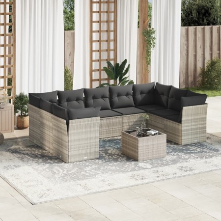 Set sofás jardín 10 pzas con cojines ratán sintético gris claro de , Conjuntos de jardín - Ref: Foro24-3218142, Precio: 662,1...