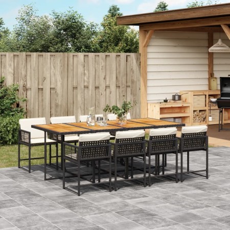 Set de comedor de jardín 9 pzas y cojines ratán sintético negro de , Conjuntos de jardín - Ref: Foro24-3211467, Precio: 649,8...