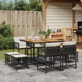 Set de comedor de jardín 9 pzas y cojines ratán sintético negro de , Conjuntos de jardín - Ref: Foro24-3211503, Precio: 402,9...