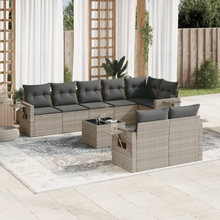 Set muebles jardín 9 pzas y cojines ratán sintético gris claro de , Conjuntos de jardín - Ref: Foro24-3252769, Precio: 634,80...