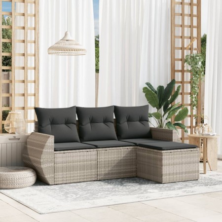 Set de sofás de jardín 4 pzas y cojines ratán sintético gris de , Conjuntos de jardín - Ref: Foro24-3253609, Precio: 282,08 €...